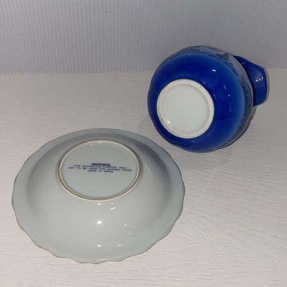 Vintage Texas Cobalt Blue The Alamo Saucer And Texas Landmarks Creamer Pitcher - Picture 7 of 15